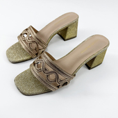 2025年春夏新款 金色 露趾水钻一字拖鞋 拖鞋 女外穿粗跟后空沙滩鞋