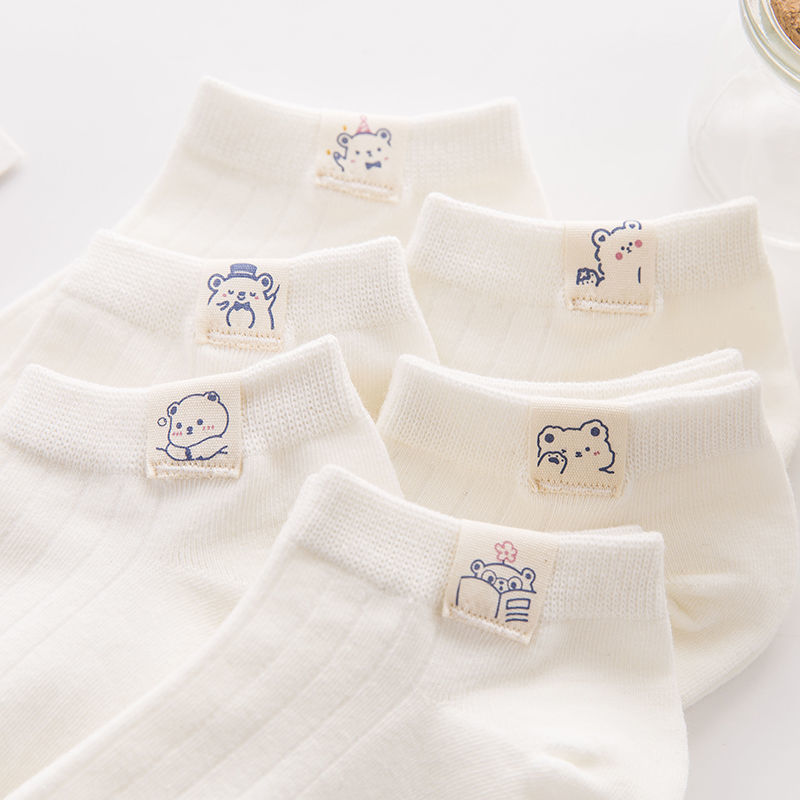 白色布标卡通可爱袜子女短袜韩版浅口薄款夏季日系纯棉学生船袜