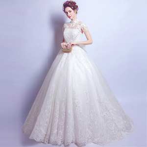 Luxurious lace crystal flower Princess Bride and wedding dress