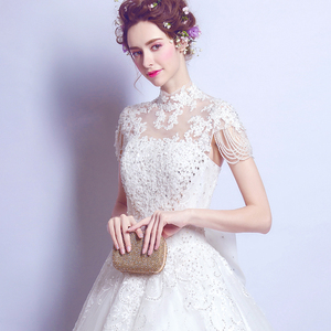 Luxurious lace crystal flower Princess Bride and wedding dress