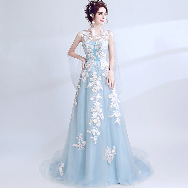 Blue fishtail bride wedding dresses