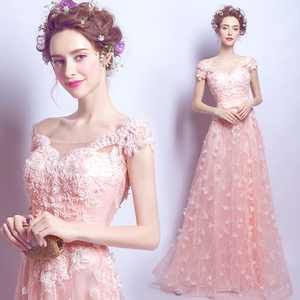 Fairy goddess pink bride wedding dresses wedding ceremony dinner party annual performance dress