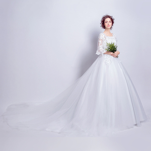 Romantic lace sleeves winter long sleeved bridal trailing wedding dress