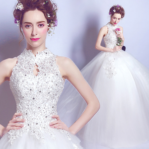 Lace beading Chinese collar Halter Princess Bride Wedding Dress