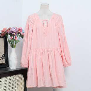 澳洲单小众设计纯色棉质V领系带宽松显瘦公主裙连衣裙A3