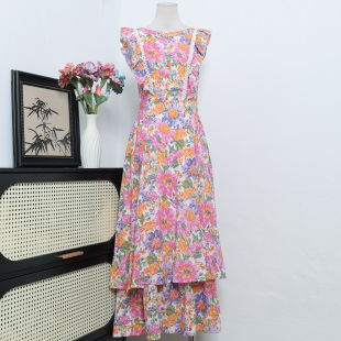 连衣裙A3 澳洲单小众设计法式 复古气质碎花长裙收腰显瘦无袖