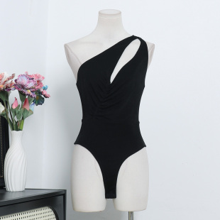 显瘦定位连体衣A3 性感辣妹斜肩露背弹力修身 欧美单小众设计款