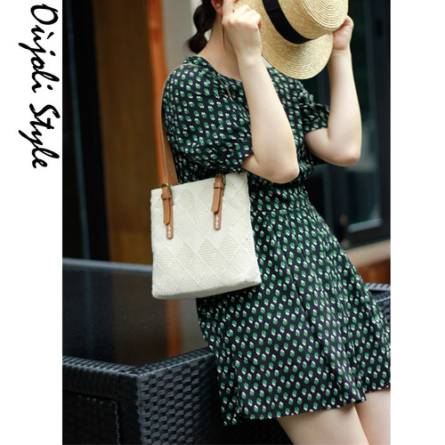 吾尤粒清新棉质蕾丝布单肩包