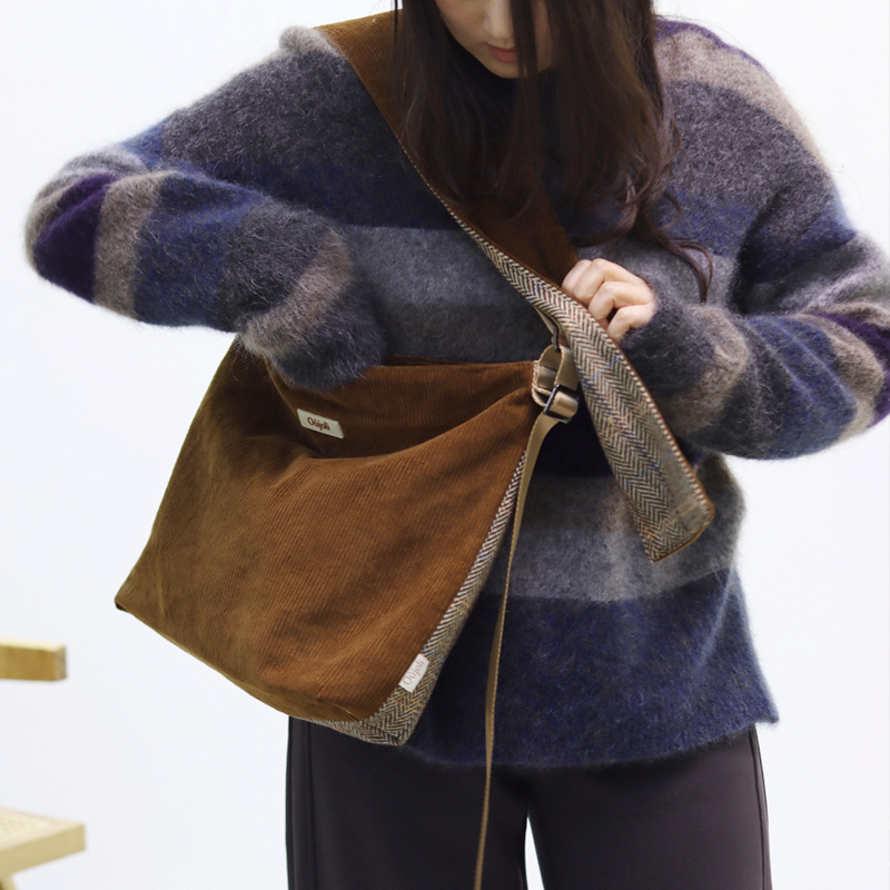 复古灯芯绒毛呢百搭小众单肩包