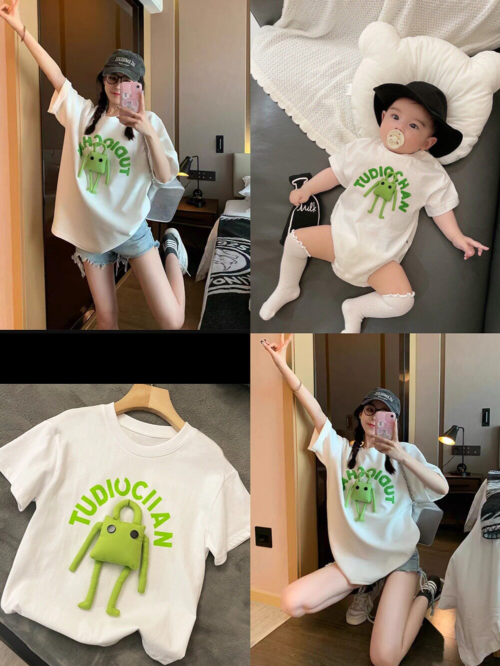 炸街?子?夏?一家三口四口短袖T恤立?玩偶???怪趣味全家?