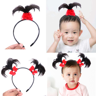 小苍娃头饰儿童辫子假发发箍发卡头扣活动直播宝宝发饰搞笑发箍