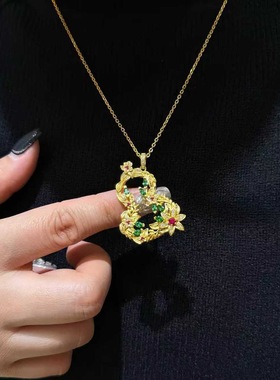 古法银镀金镶钻花语福禄三生醉梦葫芦吊坠繁花葫芦挂坠