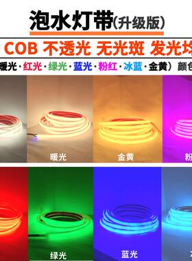 户外泡水实心硅胶24V防水白暖光红绿蓝金黄粉红冰蓝色COB泳池灯带