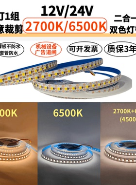 双色温灯带24V2835智能三色2700K+6500K可调光8mm宽144珠双色灯带