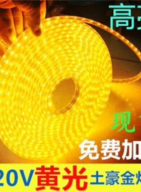 220V5050黄光LED灯带 220V黄色LED灯条 220V高亮黄光酒店吊顶灯带