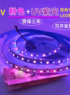24V2835不防水120珠粉色+UV紫色LED灯带粉光+紫光双色可调控灯条