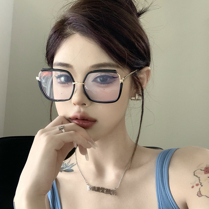 大框素颜神器黑框眼镜女款高级感大脸显瘦可配度数近视方框眼睛架