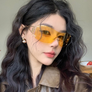 大框黄色眼镜登山骑行防风护目墨镜防紫外线高级感太阳镜 欧美时尚