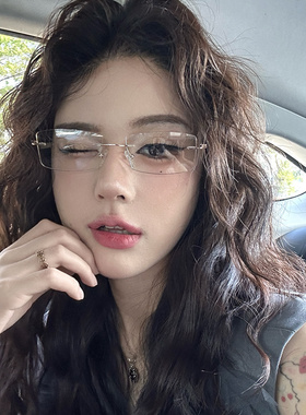 超轻切边无框眼镜女近视可配度数高级感复古金丝御姐纯欲眼睛镜框