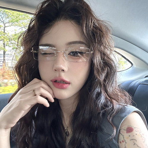 超轻切边无框眼镜女近视可配度数