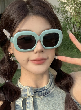韩版ins多巴胺绿色大框太阳镜女