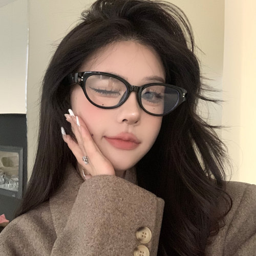 复古黑色猫眼素颜眼镜女可配度数