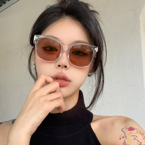 复古透明红棕方框太阳眼镜显脸小