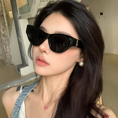 复古猫眼黑色偏光墨镜方圆脸显瘦