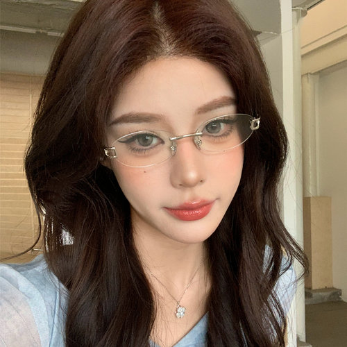 韩版椭圆无框纯欲小脸眼镜女近视