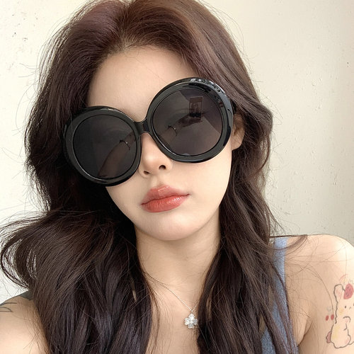 欧美超大框黑色圆框墨镜女潮大脸