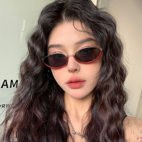 复古红色半框猫眼墨镜女防紫外线