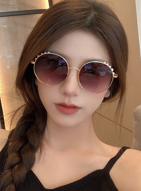 复古网红个性珍珠圆框太阳镜ins女时尚韩版度假风街拍圆脸墨镜潮