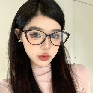 复古玳瑁猫眼镜框女高级感豹纹素颜显脸小近视可配度数超轻眼睛架