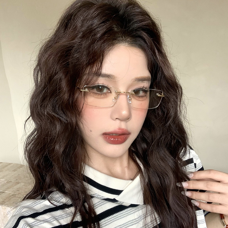 素颜金丝无框眼镜女近视可配度数