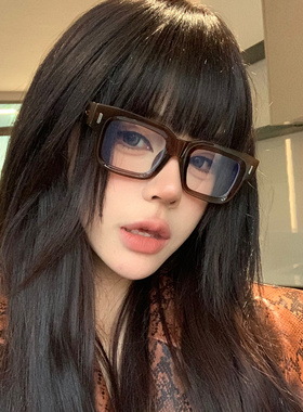 复古粗框素颜防蓝光平光镜女圆脸显瘦懒人凹造型眼镜框架可配度数