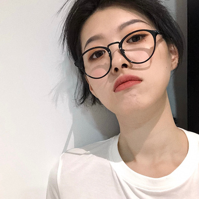 顽童大人同款黑色圆框女小脸眼镜
