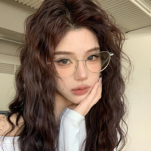 复古金属银色猫眼眼镜女可配度数