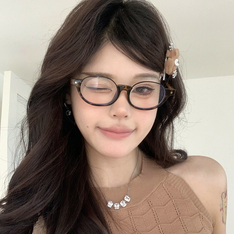 复古玳瑁椭圆小框眼镜女可配度数