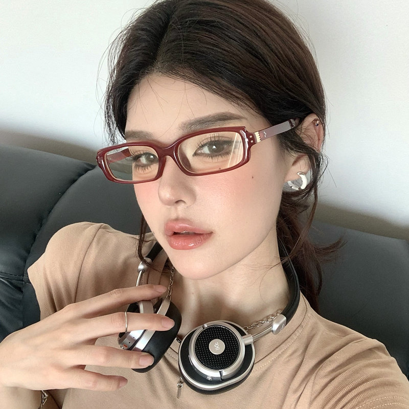 复古红色小方框眼镜架女可配度数