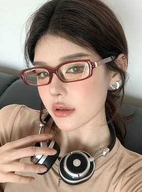 复古红色小方框眼镜女方圆脸素颜可配度数近视防蓝光韩版平光镜架