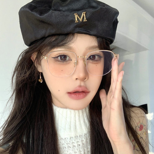 复古金色半框眼镜女近视可配度数