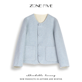 zonefive两面穿双面呢女小个子短款 秋冬大衣韩版 宽松绵羊毛外套