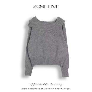 百搭针织衫 zonefive网红设计感翻领毛衣女 时尚 新款 外穿上衣 秋季