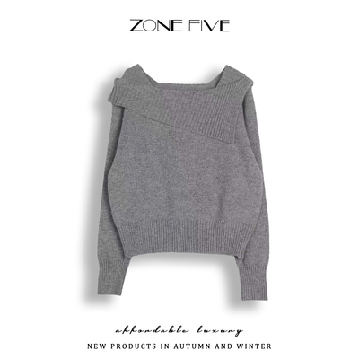 网红设计感翻领毛衣女百搭针织衫