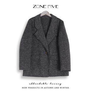 羊毛呢外套 英伦复古感廓百搭小西装 2025新款 拉毛双面羊绒大衣女