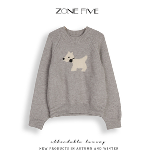 zonefive印花毛衣女2025秋冬新款套头内搭针织慵懒风提花外穿毛衣