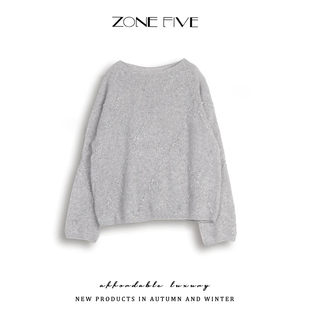 zonefive慵懒风纯色毛衣针织衫女 高级感百搭可外穿网红针织上衣
