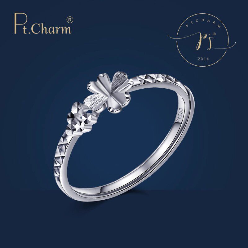 Pt．Charm铂金四叶草活口戒指