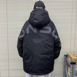 青少年羽绒服男中长款2022新冬工装厚外套初高中大学生冲锋衣派克