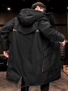 2025国潮运动中长款羽绒服男潮牌连帽加肥加大码胖子宽松冬装外套